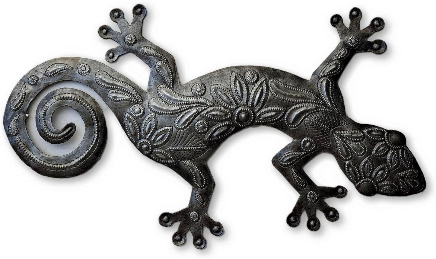 Geckos, Handmade From Recycled Steel Drum Barrels 17.5" x 9"