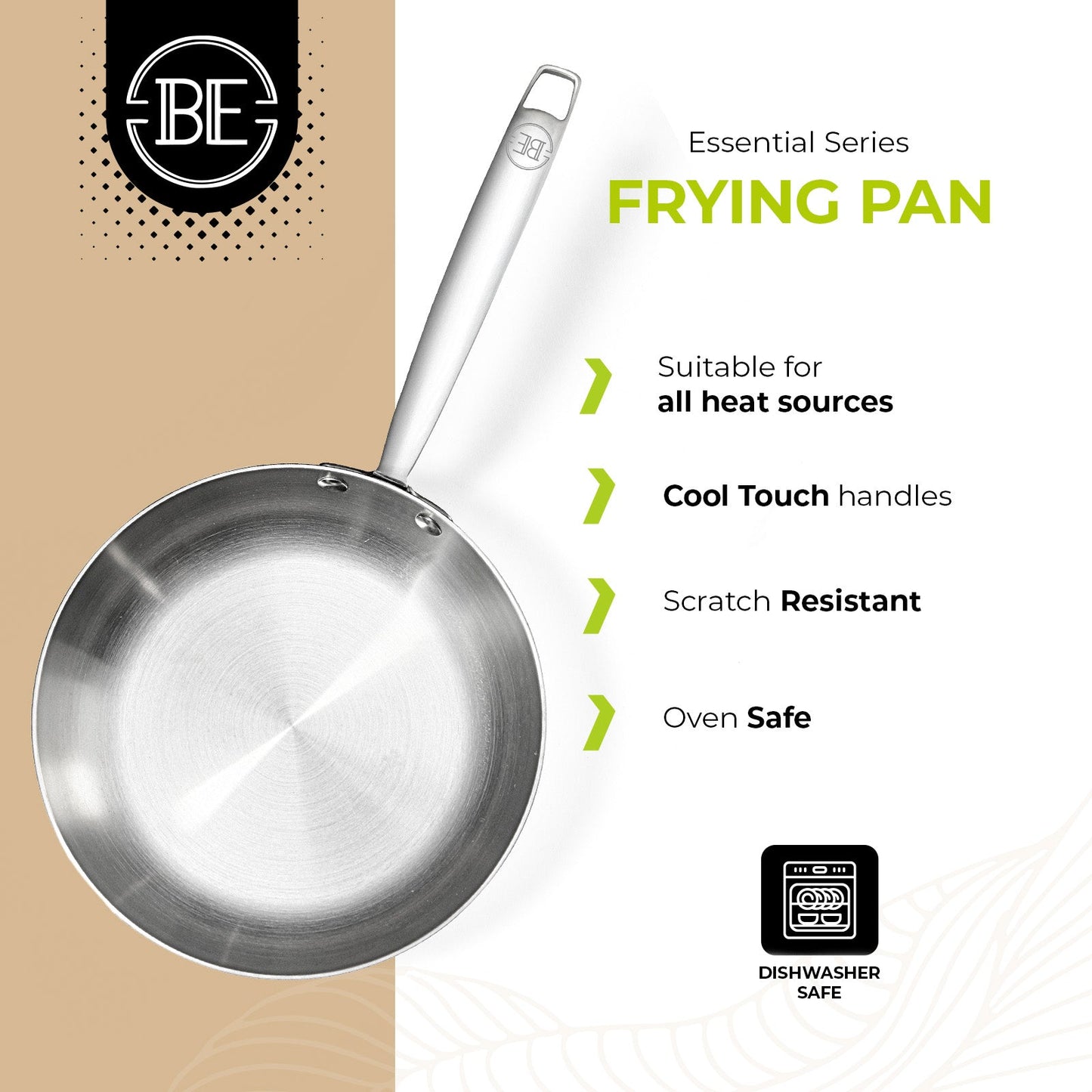 BE | LIVING - Essential Series - 10” / 26 cm Frying Pan - Triply Stainless Steel