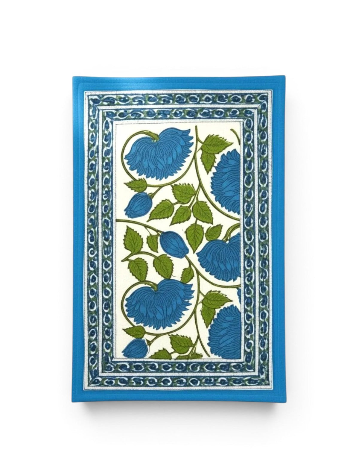 Hand Block Printed Blue Floral Cotton Placemats, Table Mat Set of Two