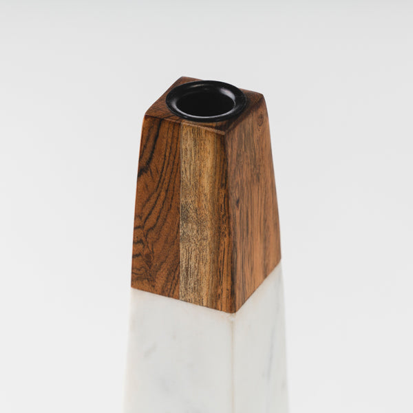 Tapered Marble & Acacia Candleholder