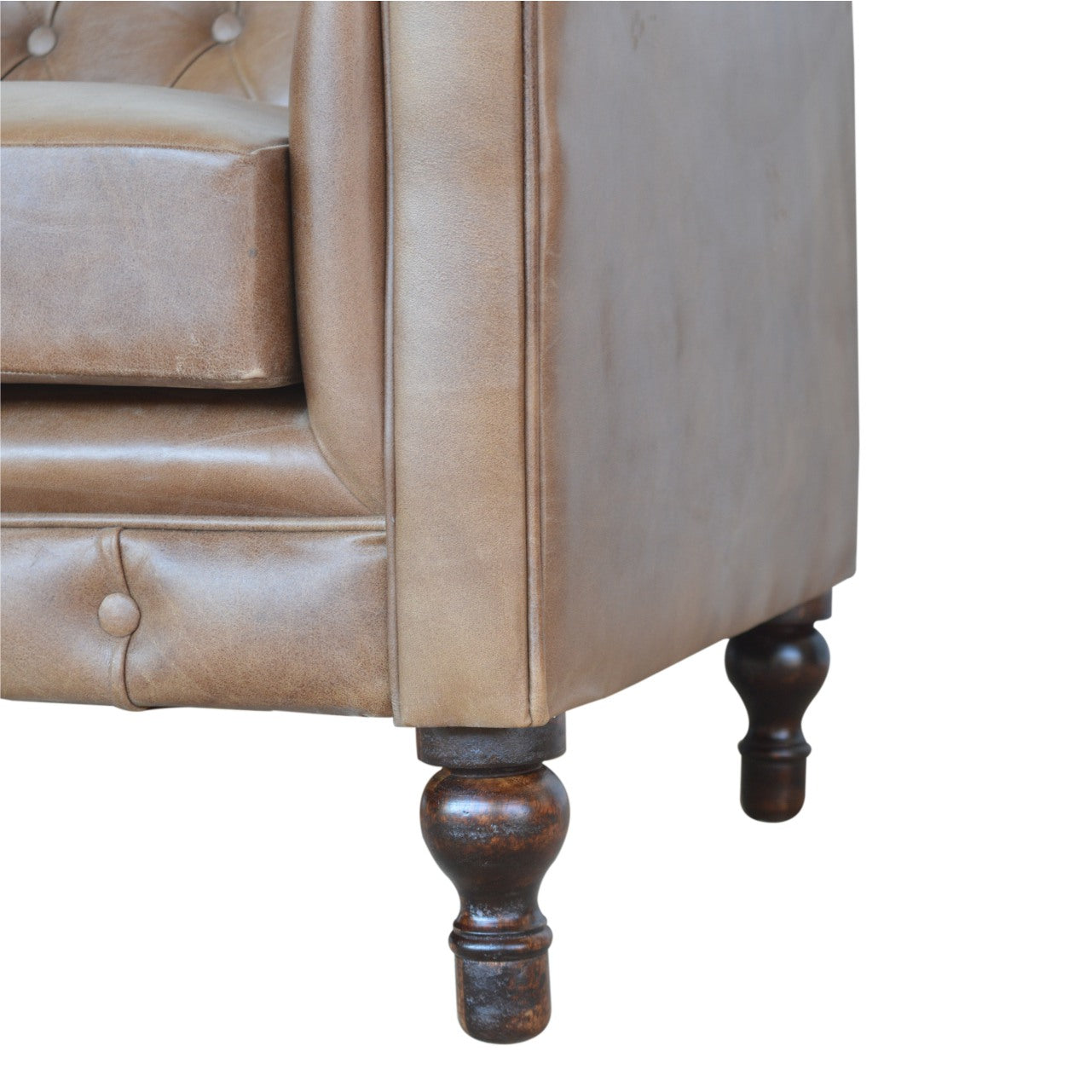 Solid Wood Buffalo Leather Chesterfield, Dark Brown