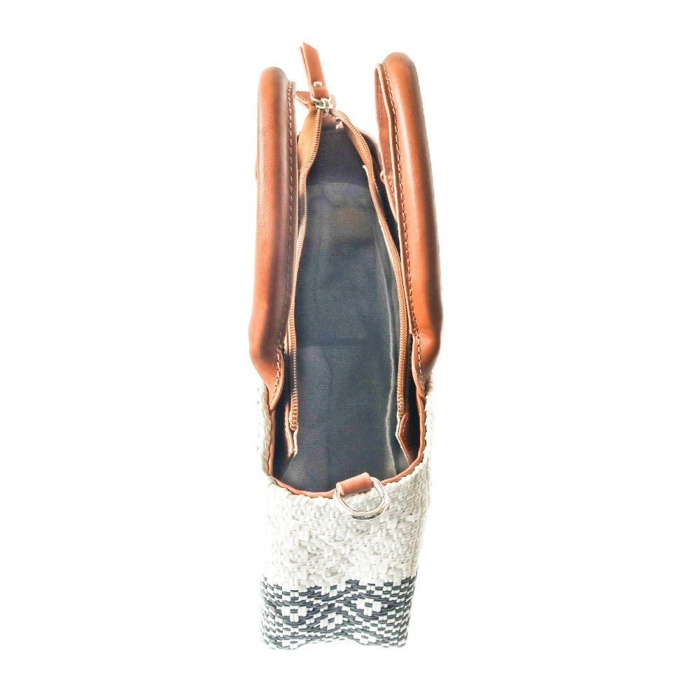 Tin Marin White Small Woven Crossbody Bag with Leather