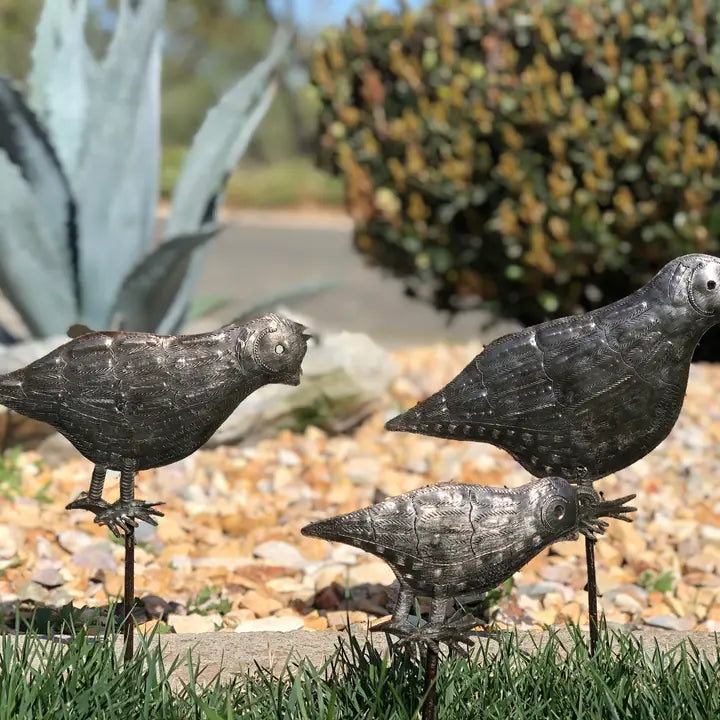 Set/3 Quail Garden Stakes, Yard Art, Handmade Fair-trade