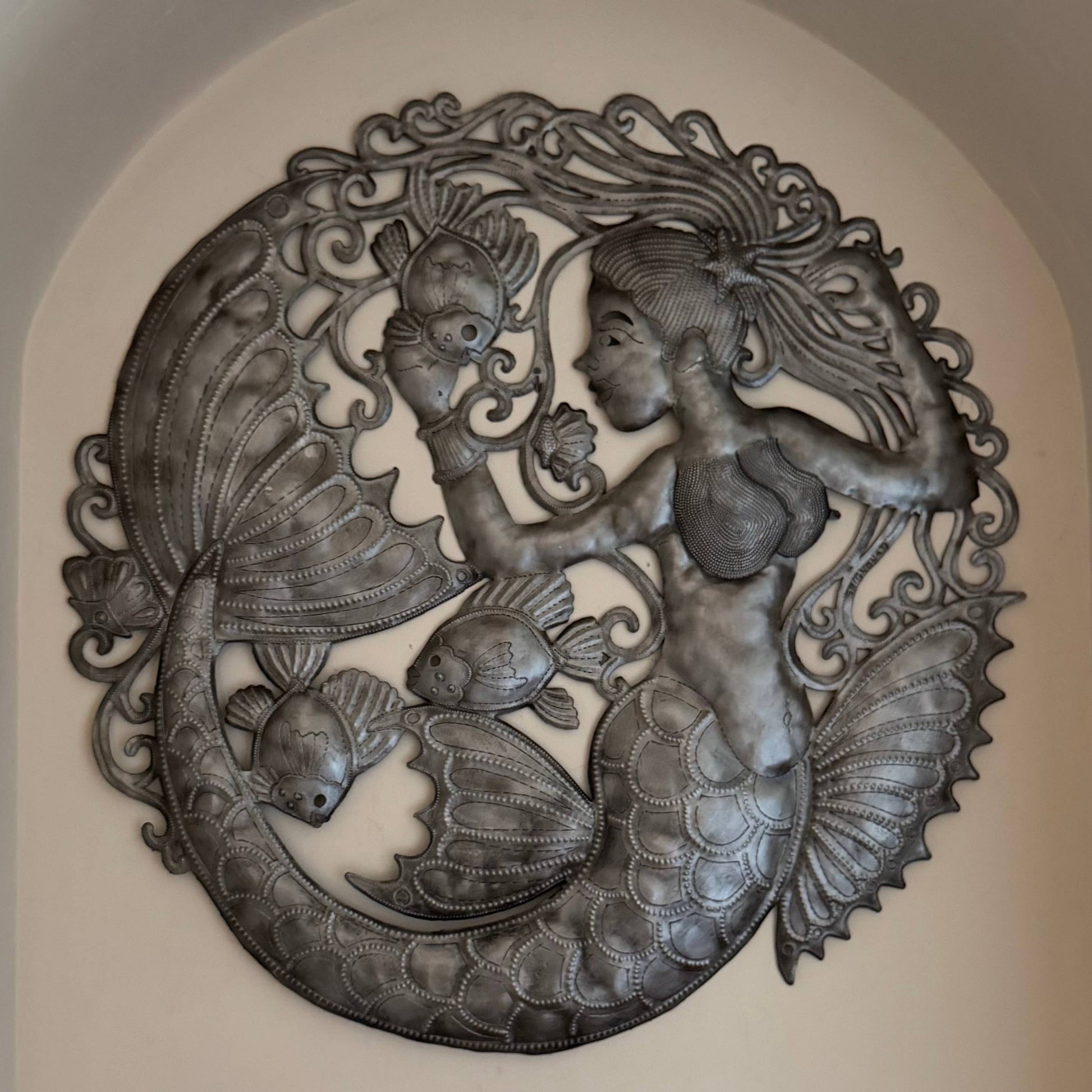 Haitian Metal Mermaid & Fish Wall Art – 23" Fair Trade