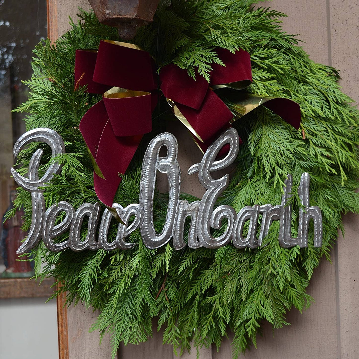 Peace on Earth Sign, Decorative Wall Hanging Plaque, 17"x6"