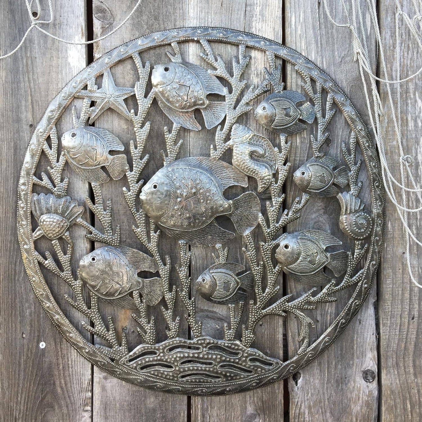 Fish, Sea Life Metal Wall Hanging, Fair Trade Recycled 23"