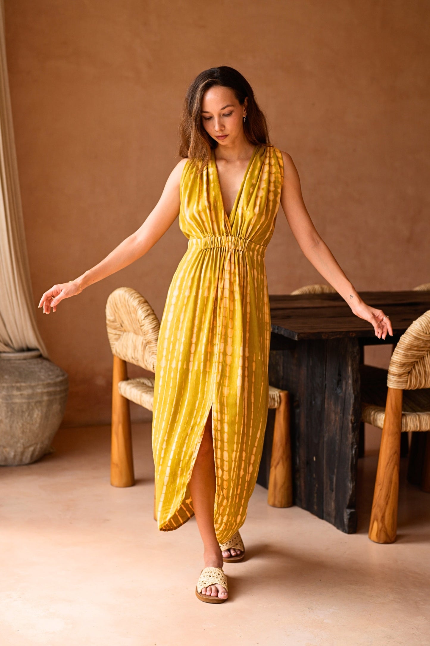 Clara Maxi Slip Dress in Lemongrass