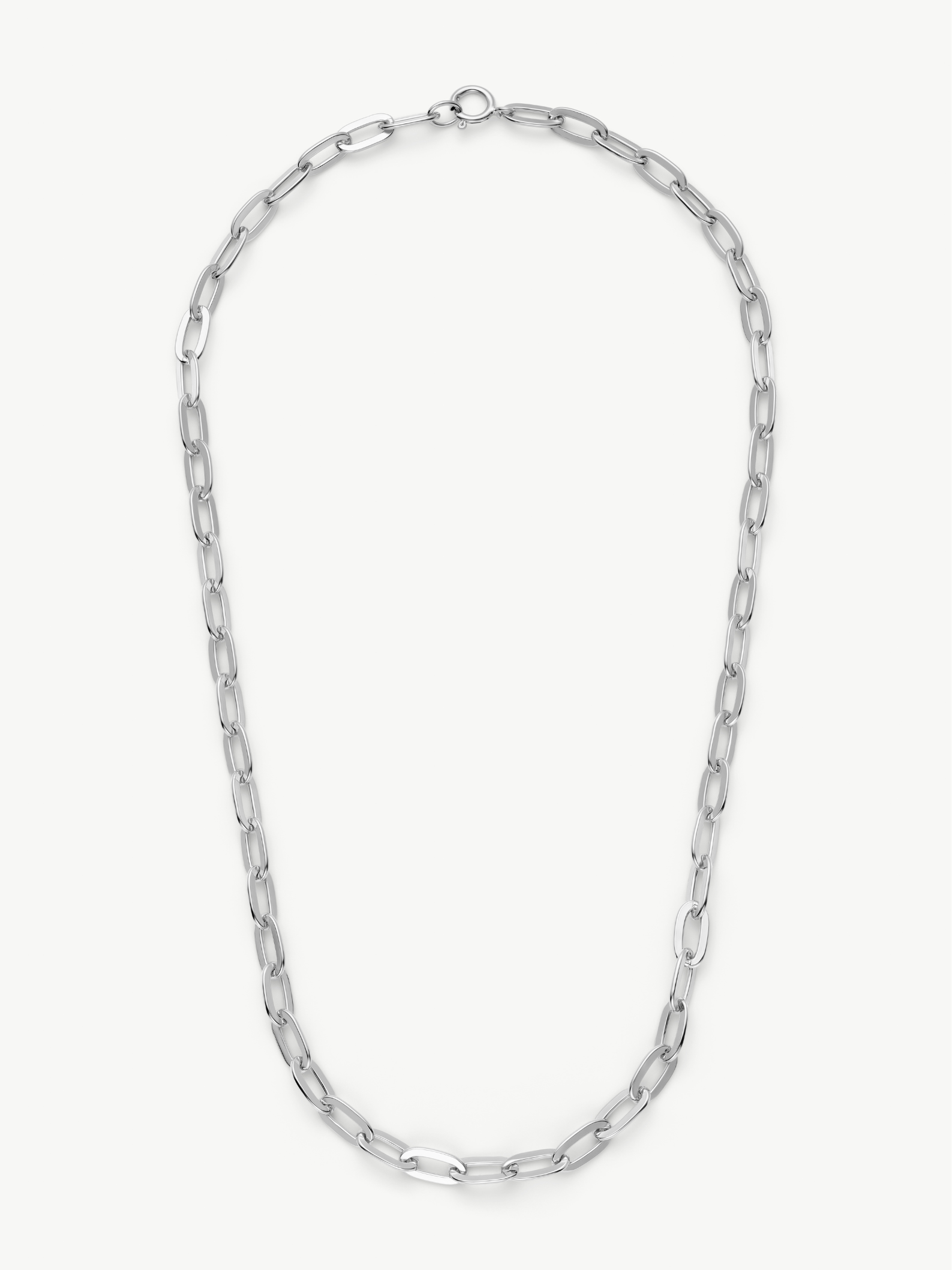 Silver chain necklace on a white background