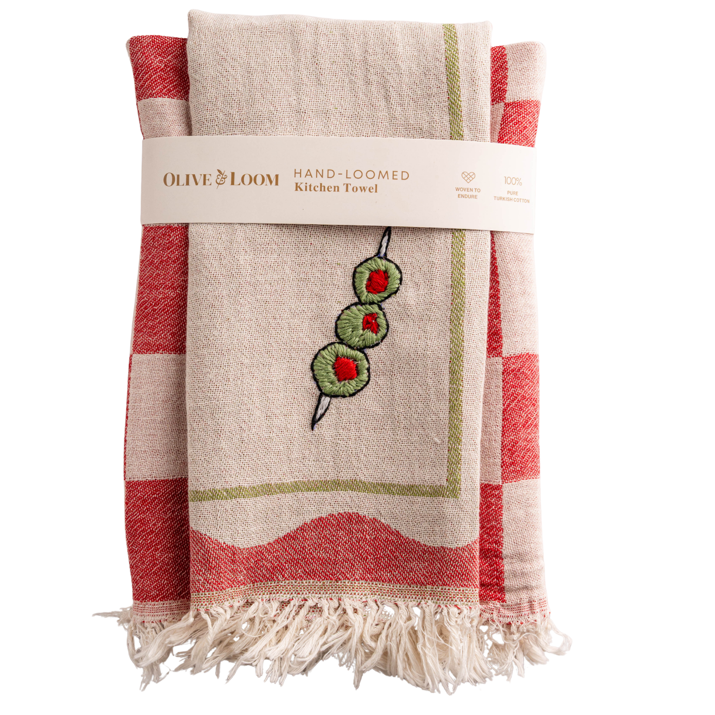 Olive Hand-Stitched Kitchen Towel Set