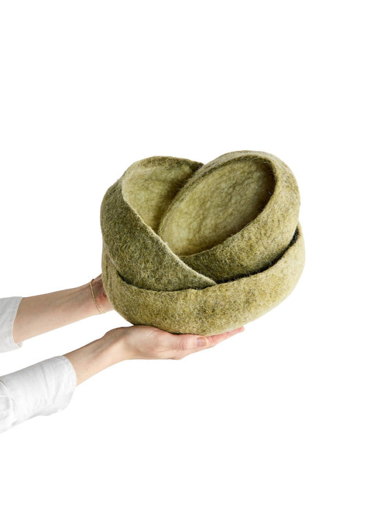 Olive Green Hand-Felted Wool Nesting Bowls