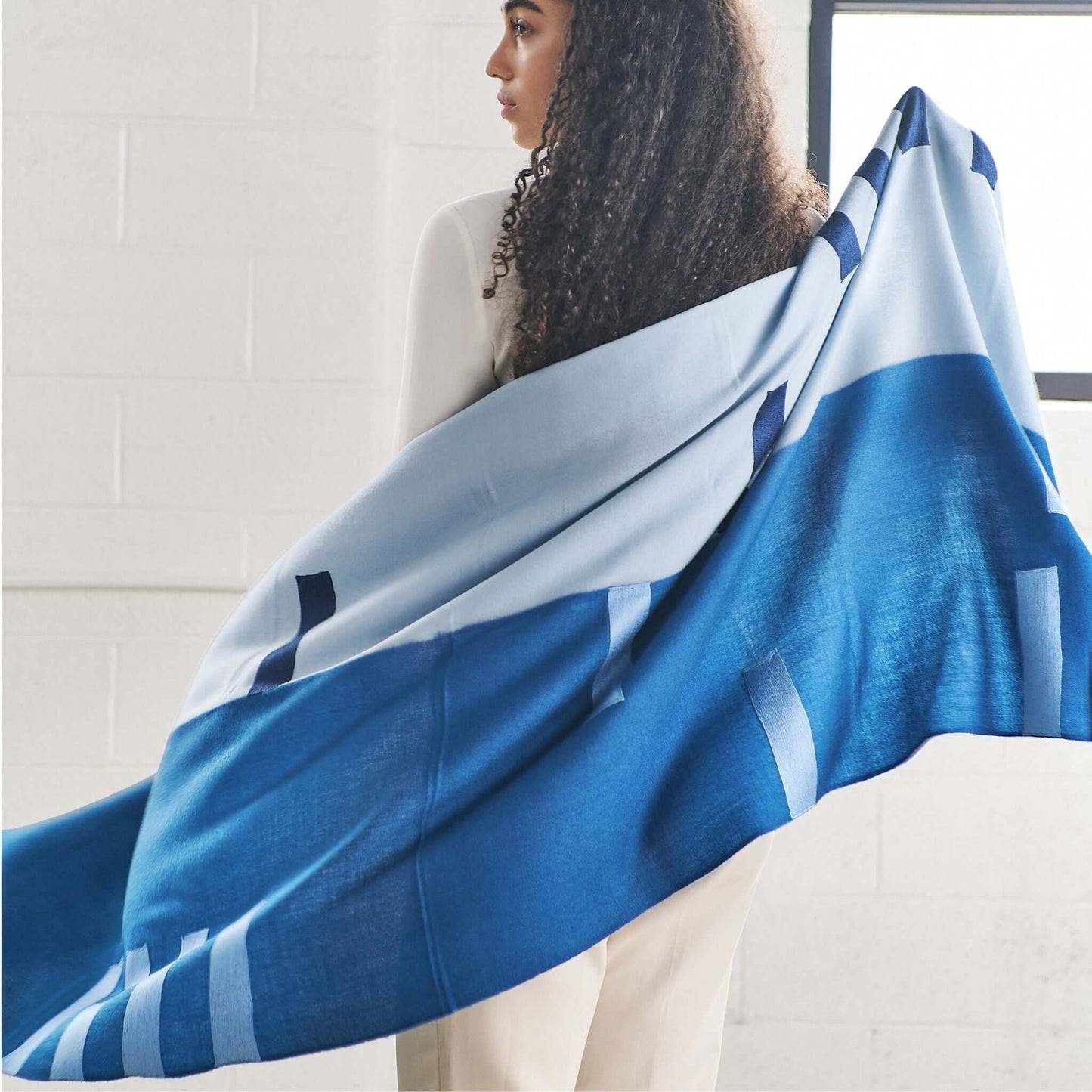Harbor Blue Hand Embroidered Modern Artisanal Scarf
