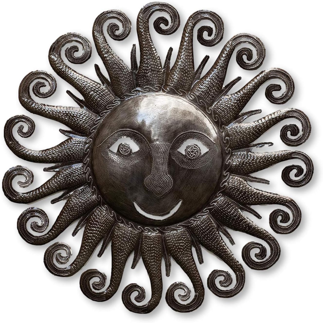 Large Metal Sun, Wall Hanging Sculpture, Indoor Outdoor, Unique, 23 Inch Round