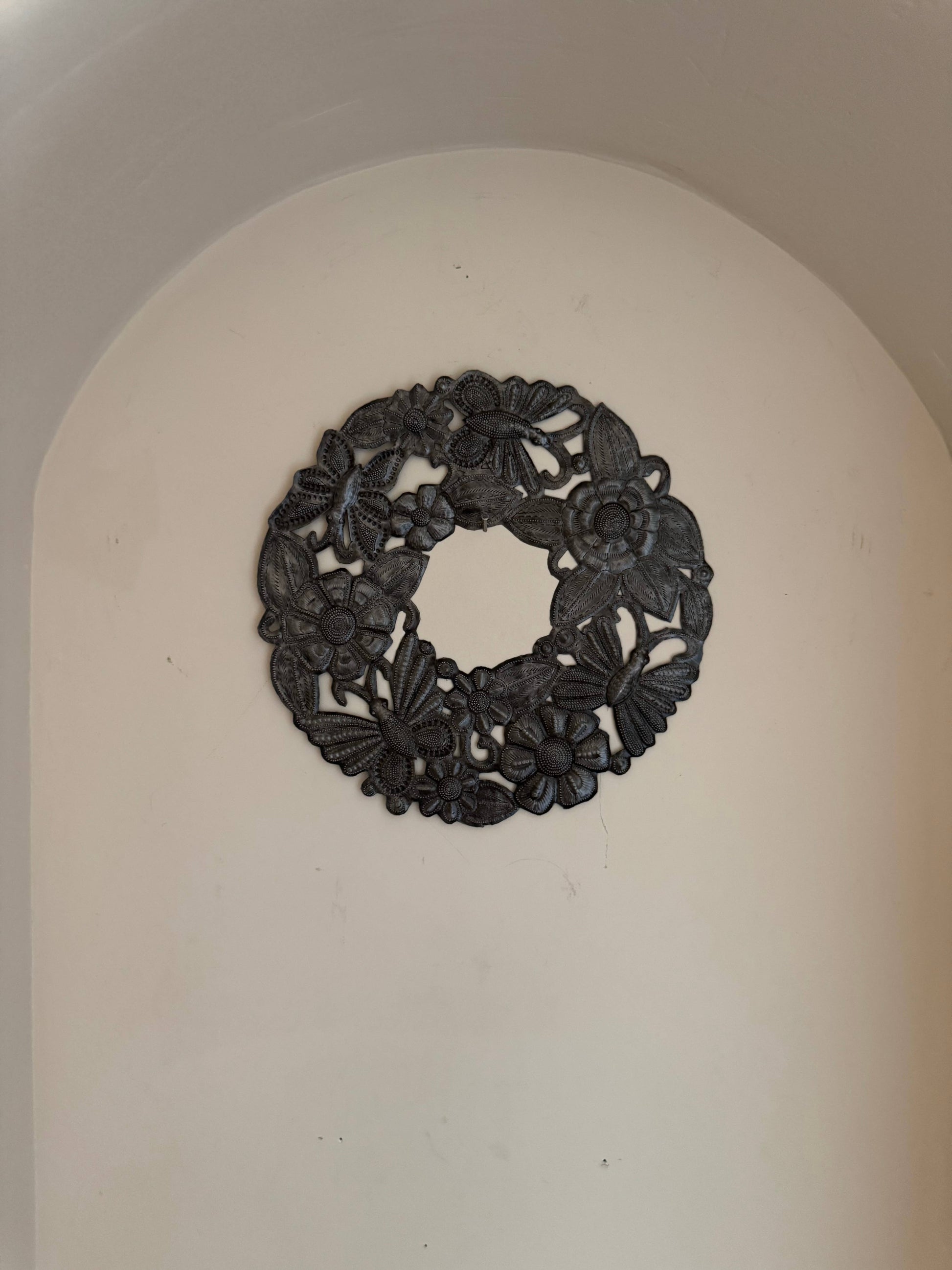 Recycled Metal Butterfly Floral Wreath  12" Fair Trade Haiti