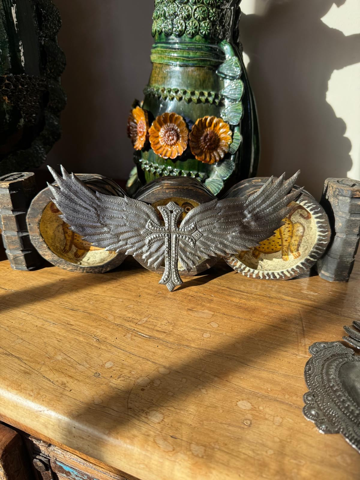 Haitian Metal Art Cross with Wings Brutus Wiseton Steel 5" X 10"