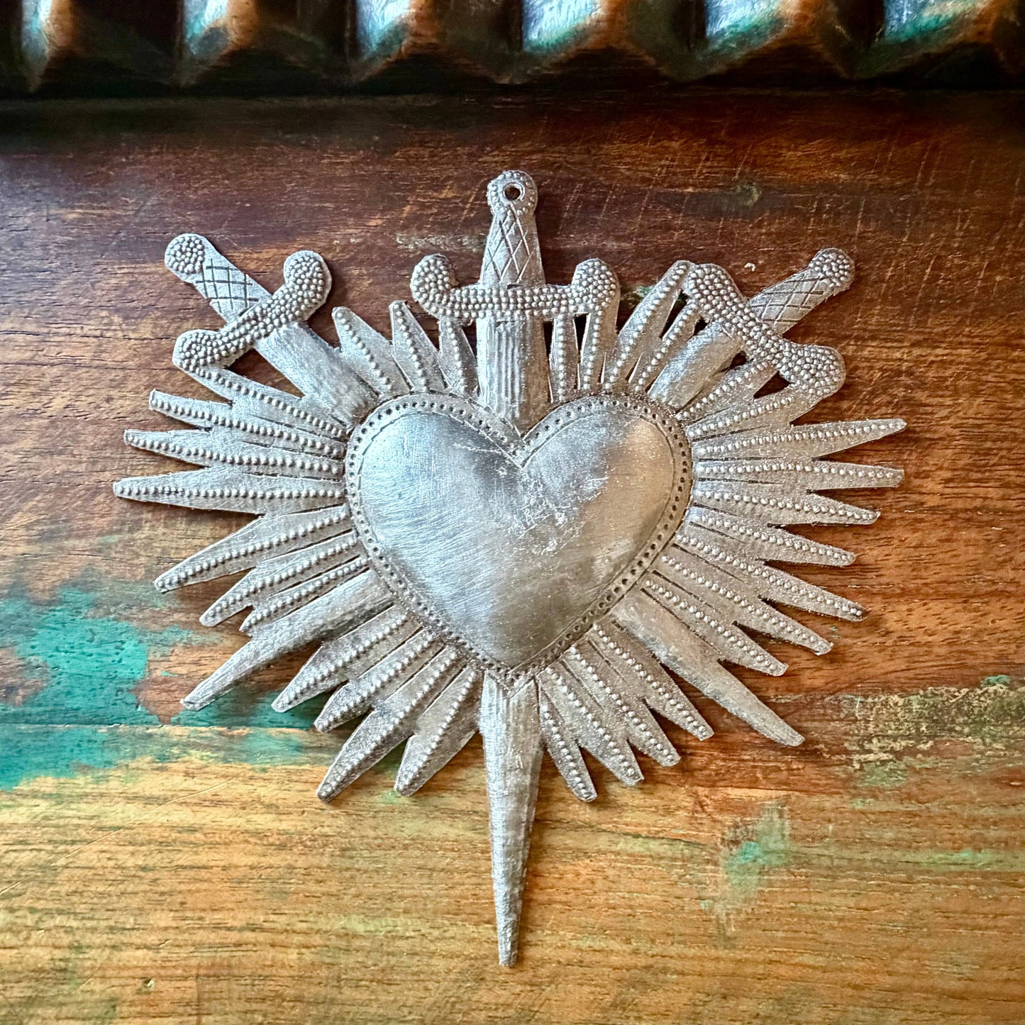 Sacred Heart Wall Art Haitian Metal Sculpture Crossed Swords