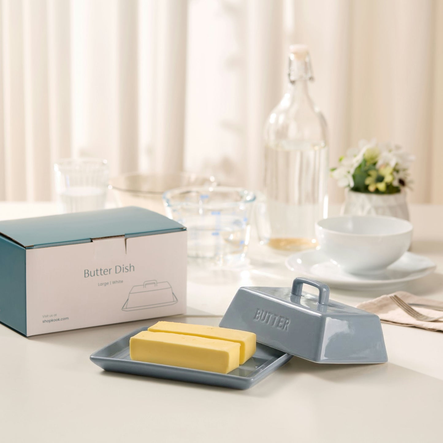 Ceramic Extra Large Butter Dish with Lid, White