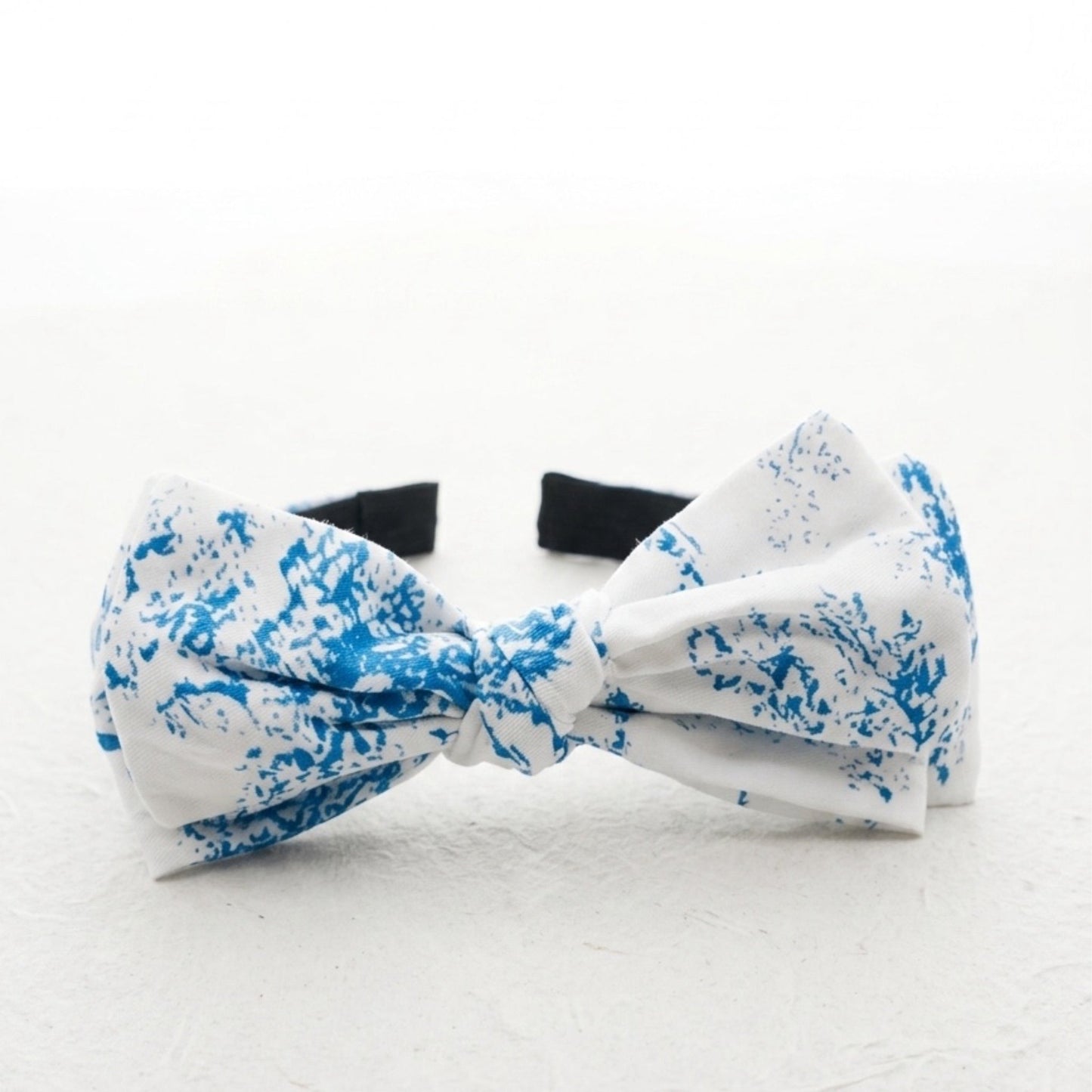 Three Little Bows Headband | Blue Toile
