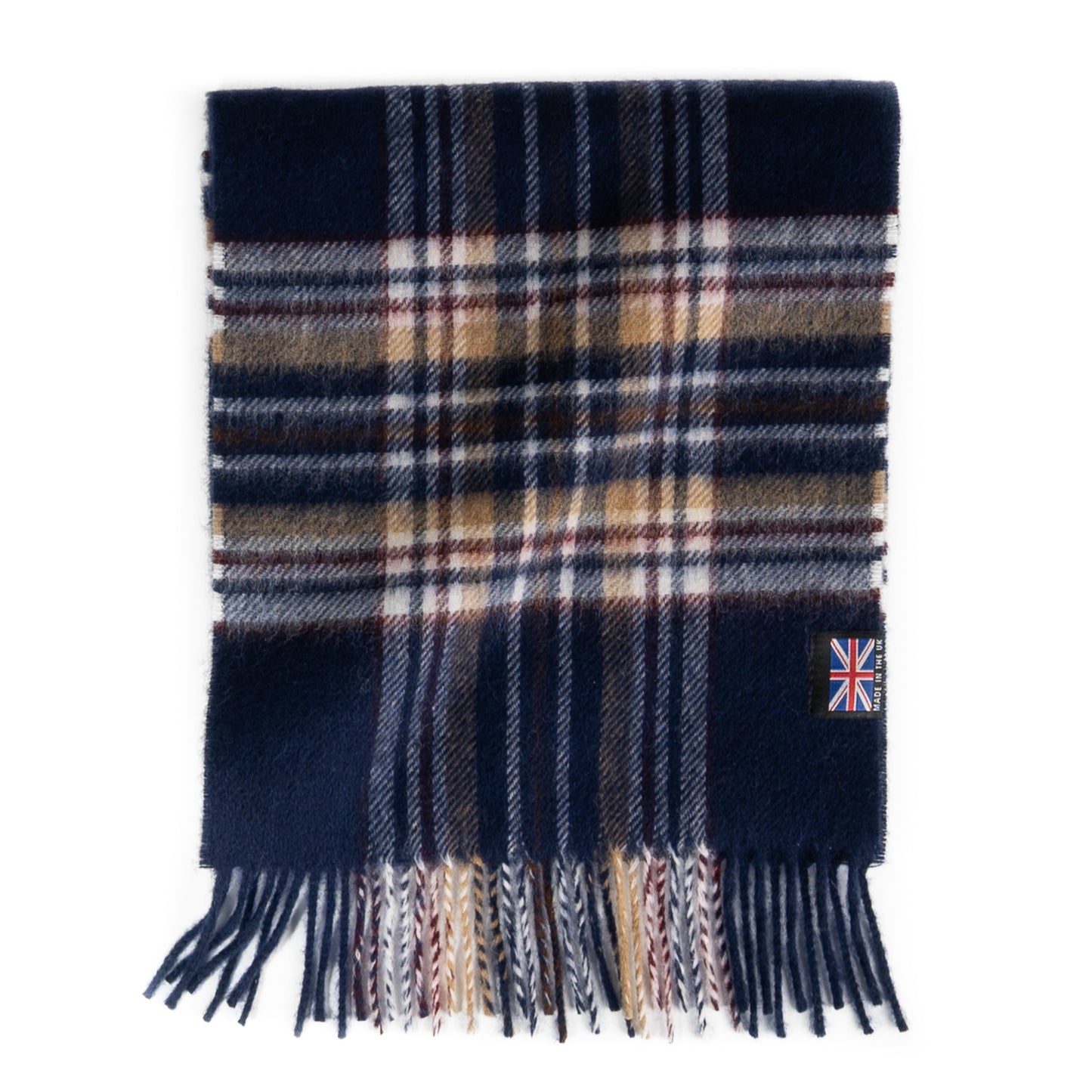 Prince of Scots Fringed Merino Wool Scarf - Navy Stewart