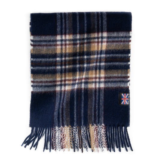 Prince of Scots Fringed Merino Wool Scarf - Navy Stewart