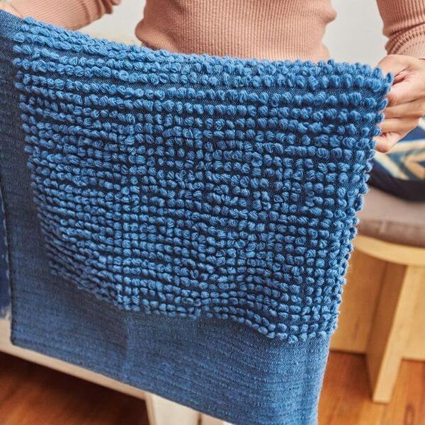 Macaroon Midnight Dark Blue Textured Merino Handloom Throw