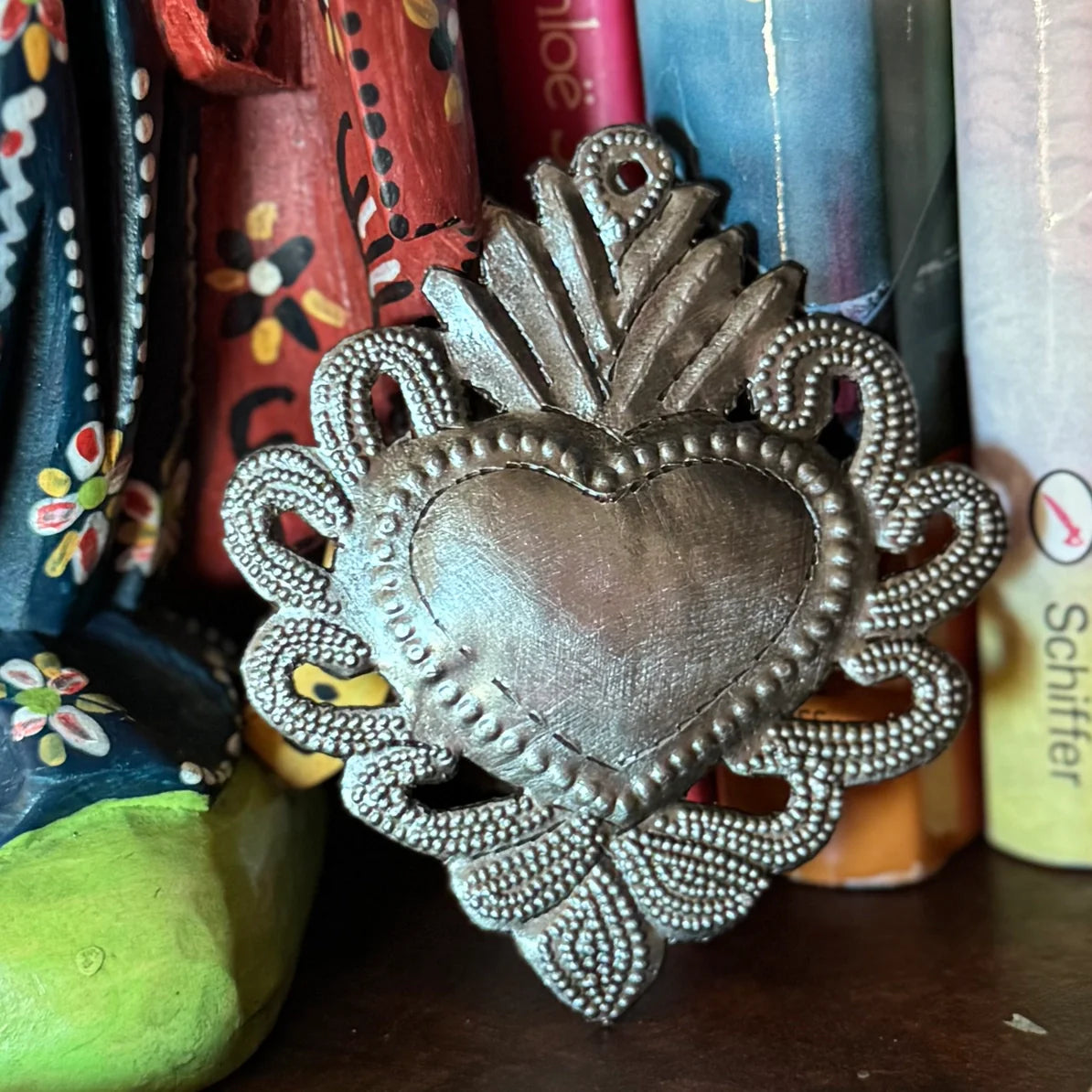 Sacred Heart, Wall Decor,Handmade Metal Haiti 3.25"x3.5"