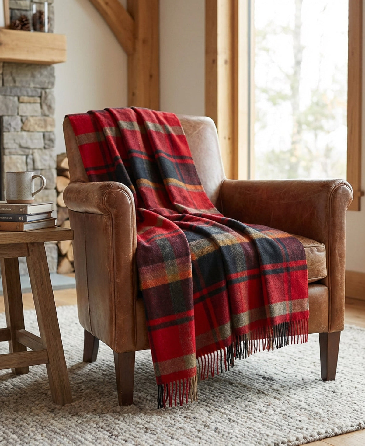 Highland Tweeds Shetland Lambswool Throw - Red Maple