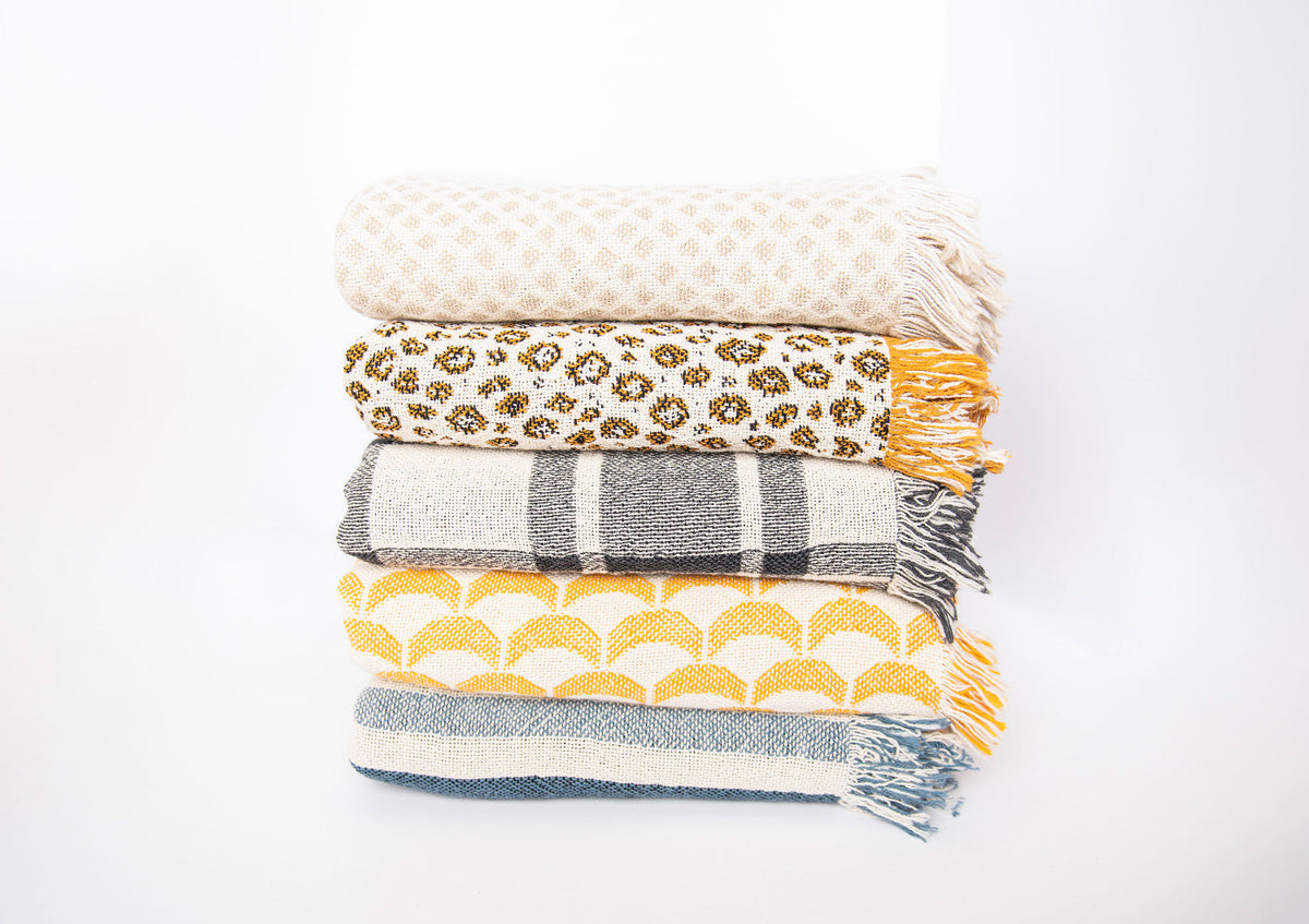 Yellow Scallop Jacquard Woven Throw