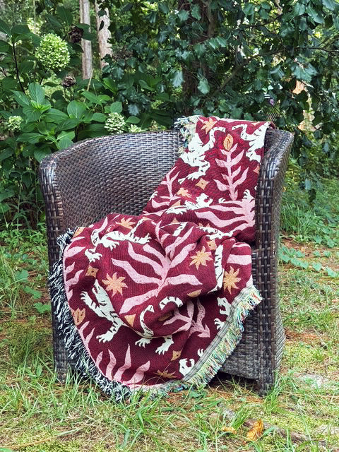 Red Tiger Folk Art Jacquard Woven Throw