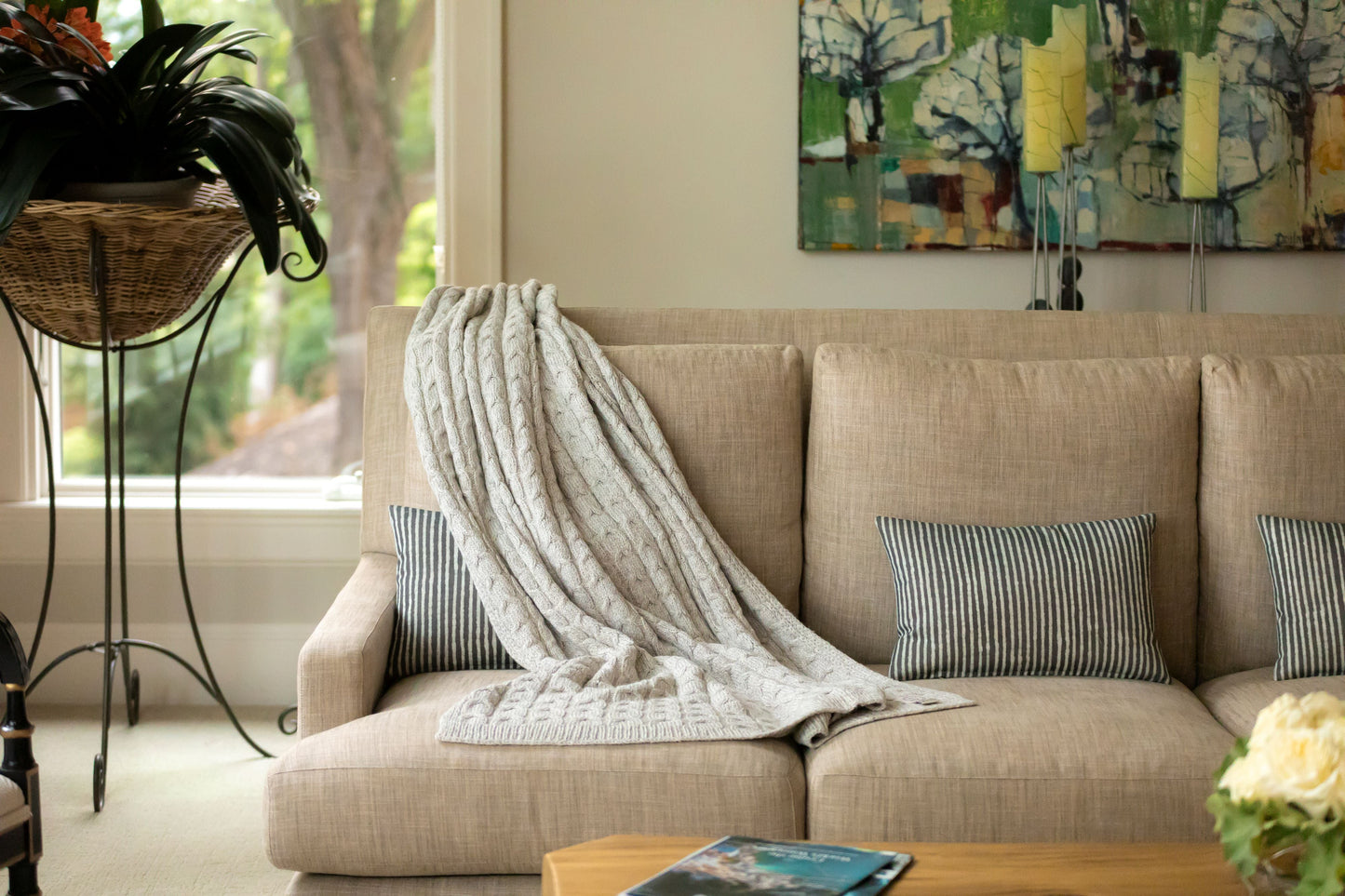 Muru Collection - Pima Cotton & Undyed Baby Alpaca Silver Cable Throw