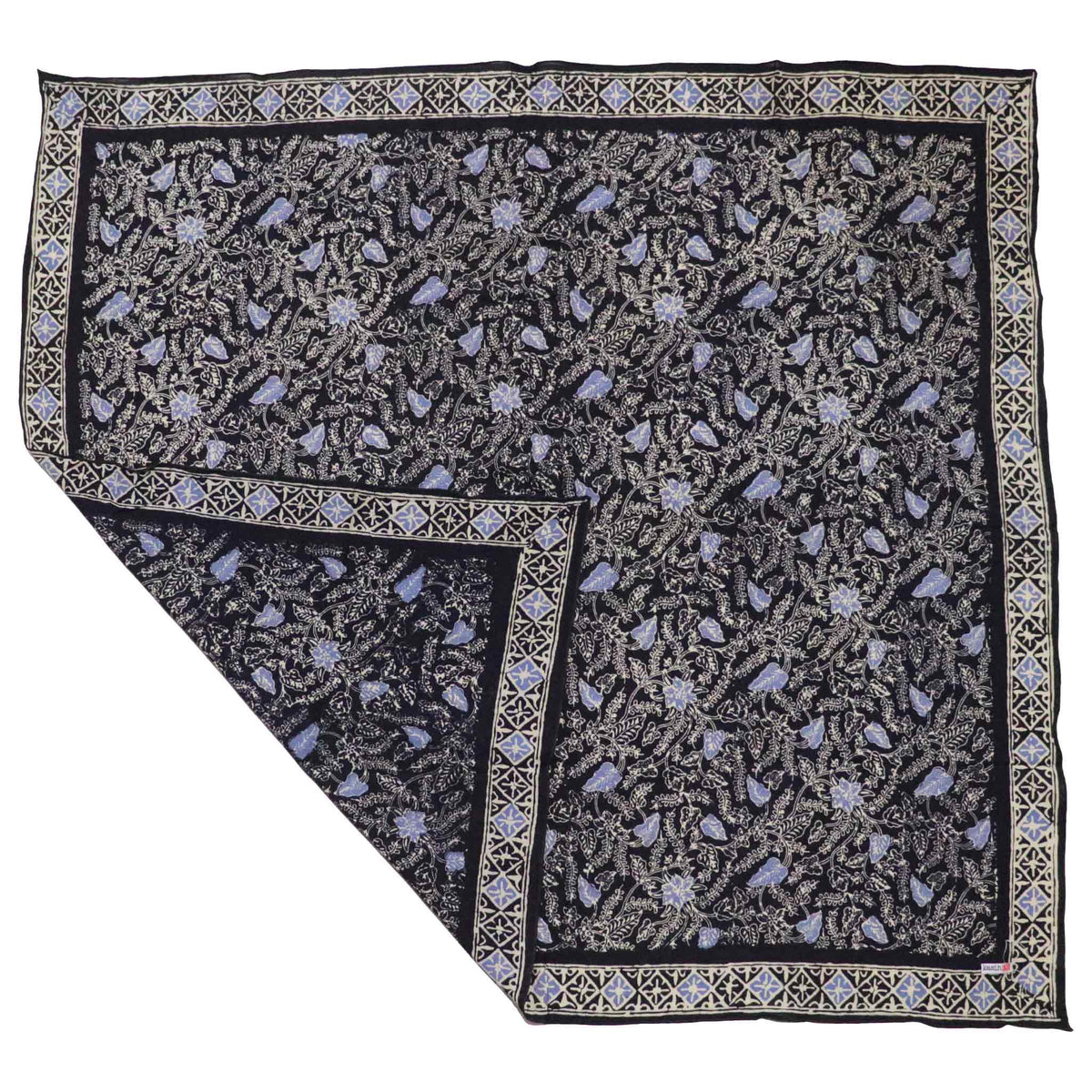 Large 39" Wild Rag Batik Bandana Blue Navy Foliage, 100% Soft Cotton, Hand Dyed Hair Cover Scarf