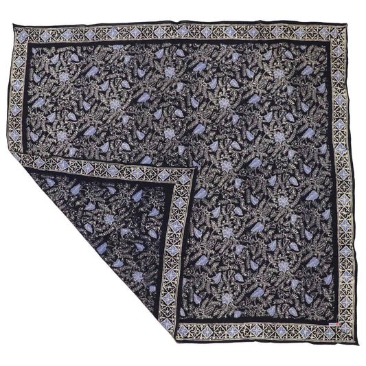 Large 39" Wild Rag Batik Bandana Blue Navy Foliage, 100% Soft Cotton, Hand Dyed Hair Cover Scarf
