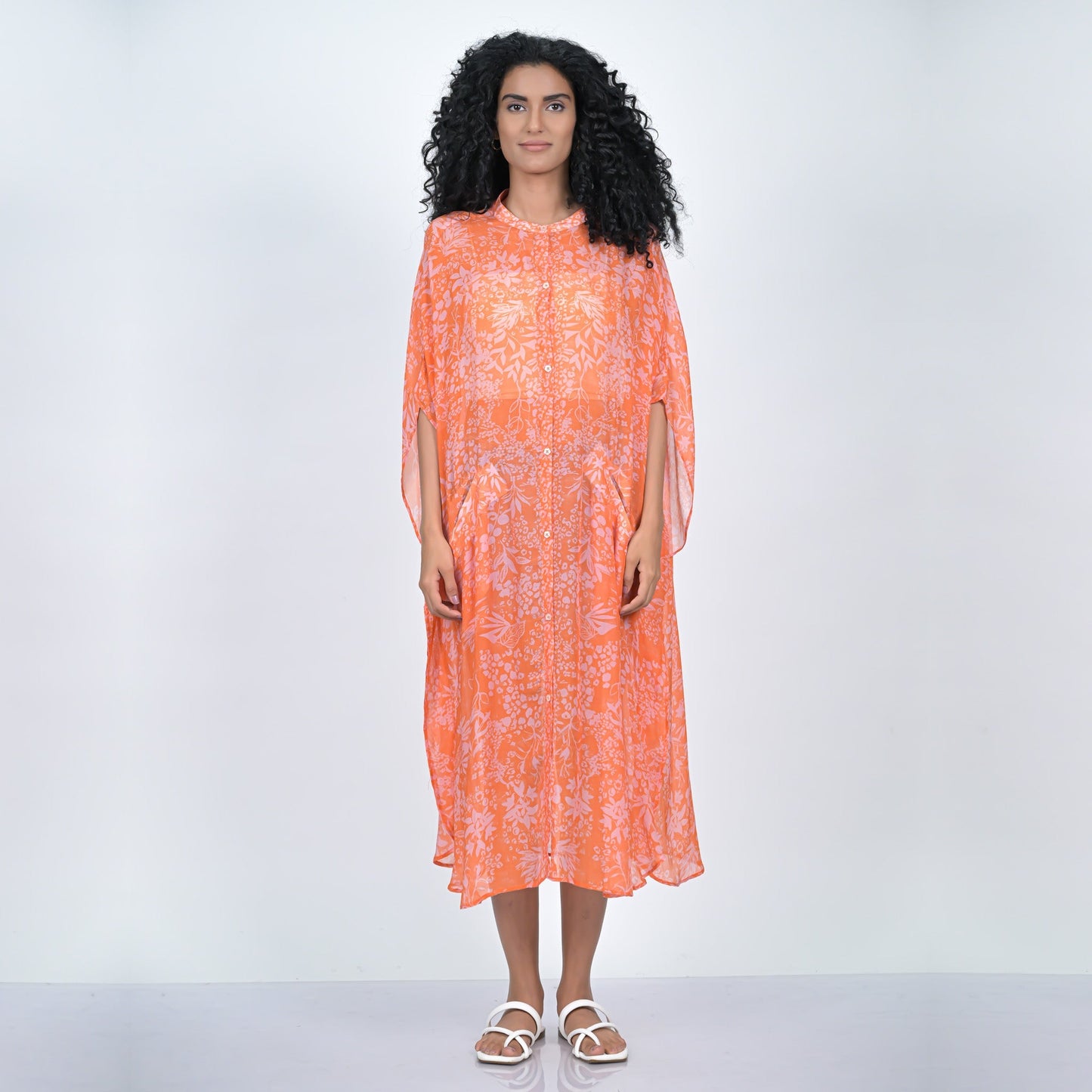 Binary Leaflet Caftan - Coral