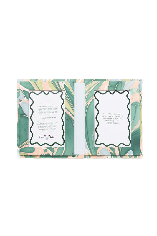 Hand Marbled Picture Frame Folding Book, 4x6 in Green and Pink