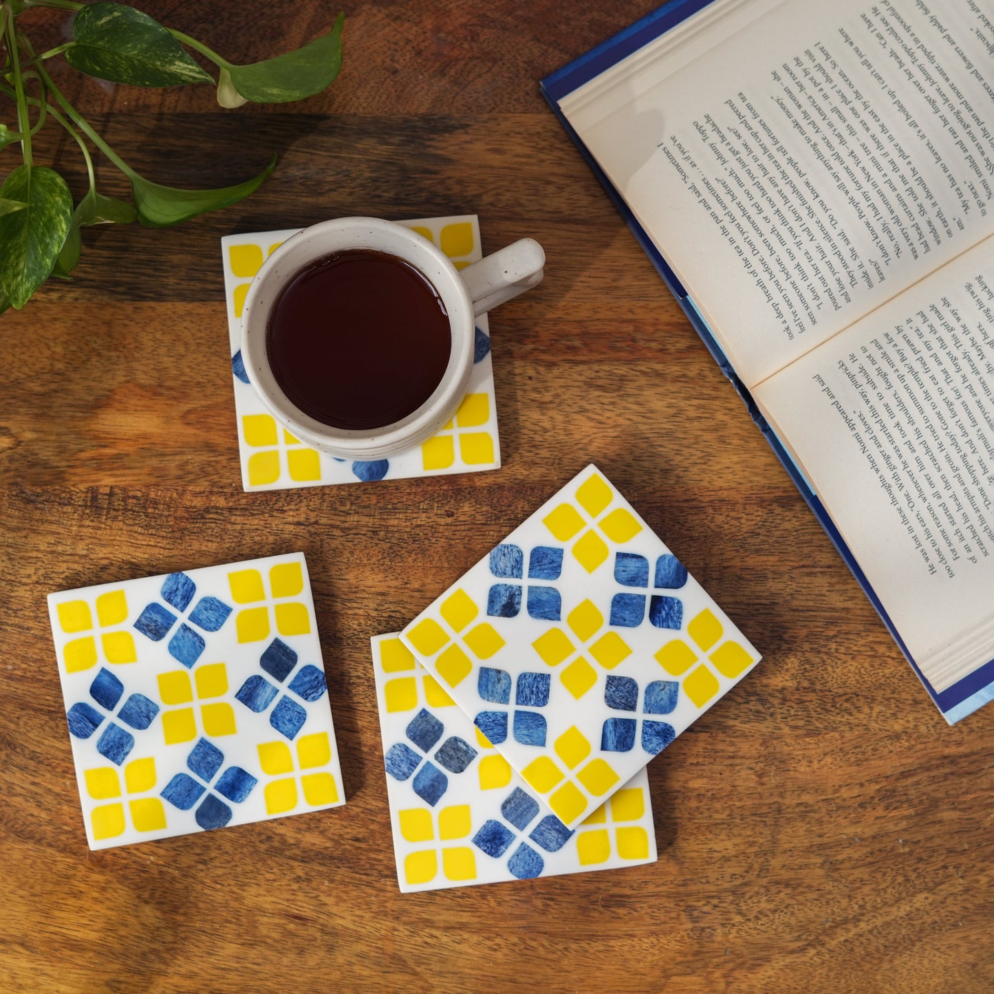 Marigold Mosaic Bone Inlay Coasters – Set of 4
