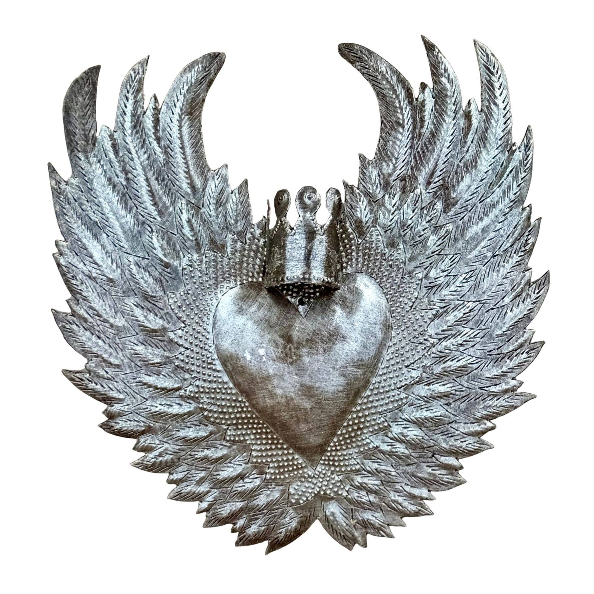 Sacred Heart Angel Wings Crown Haitian Metal Art Handmade