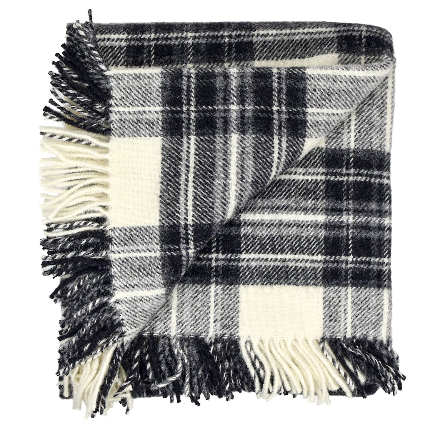 Highland Tweeds Pure New Wool Fluffy Throw - Grey Dress Stewart