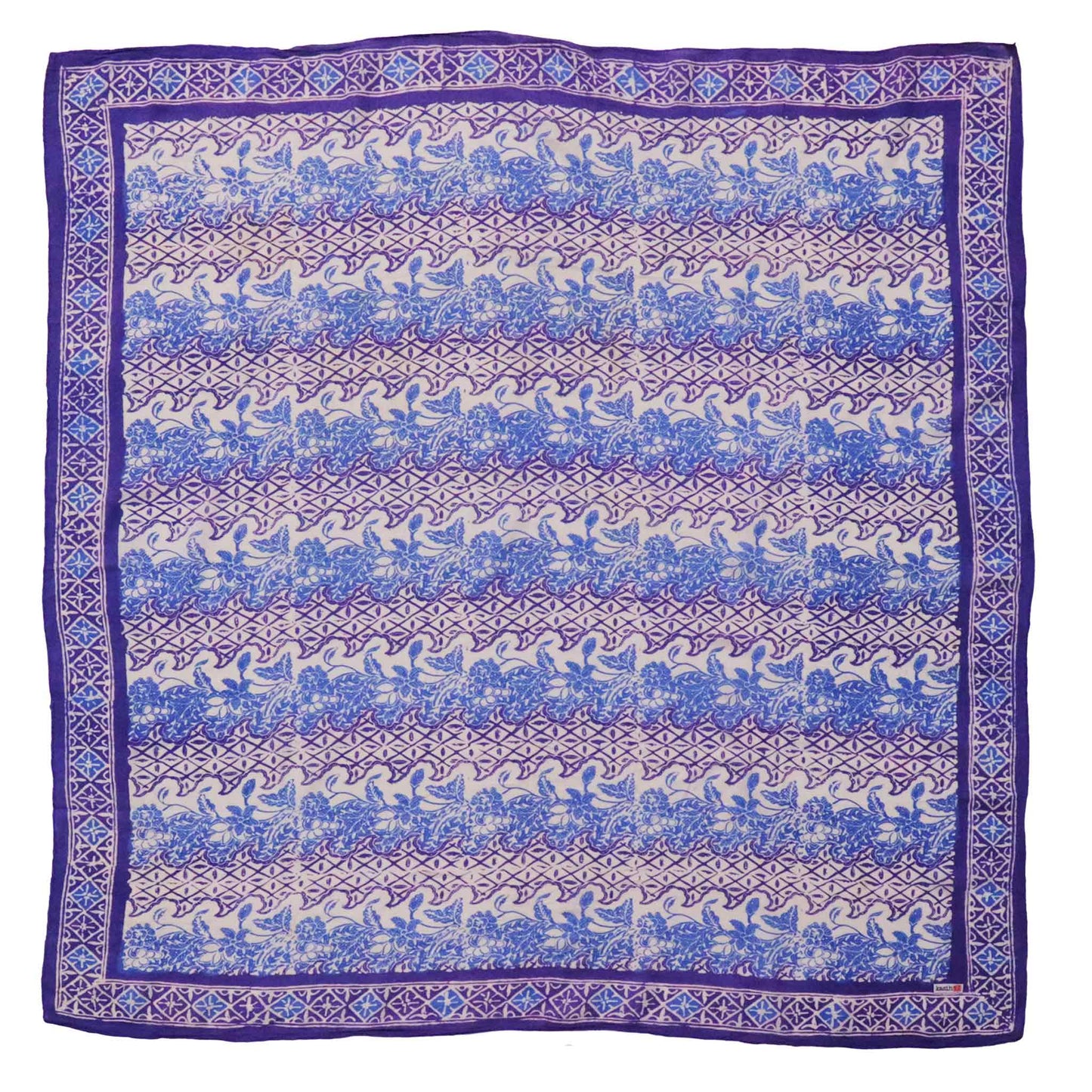 Large 39" Hand Dyed Batik Bandana, Soft Lightweight Cotton, Vines in Navy Blue