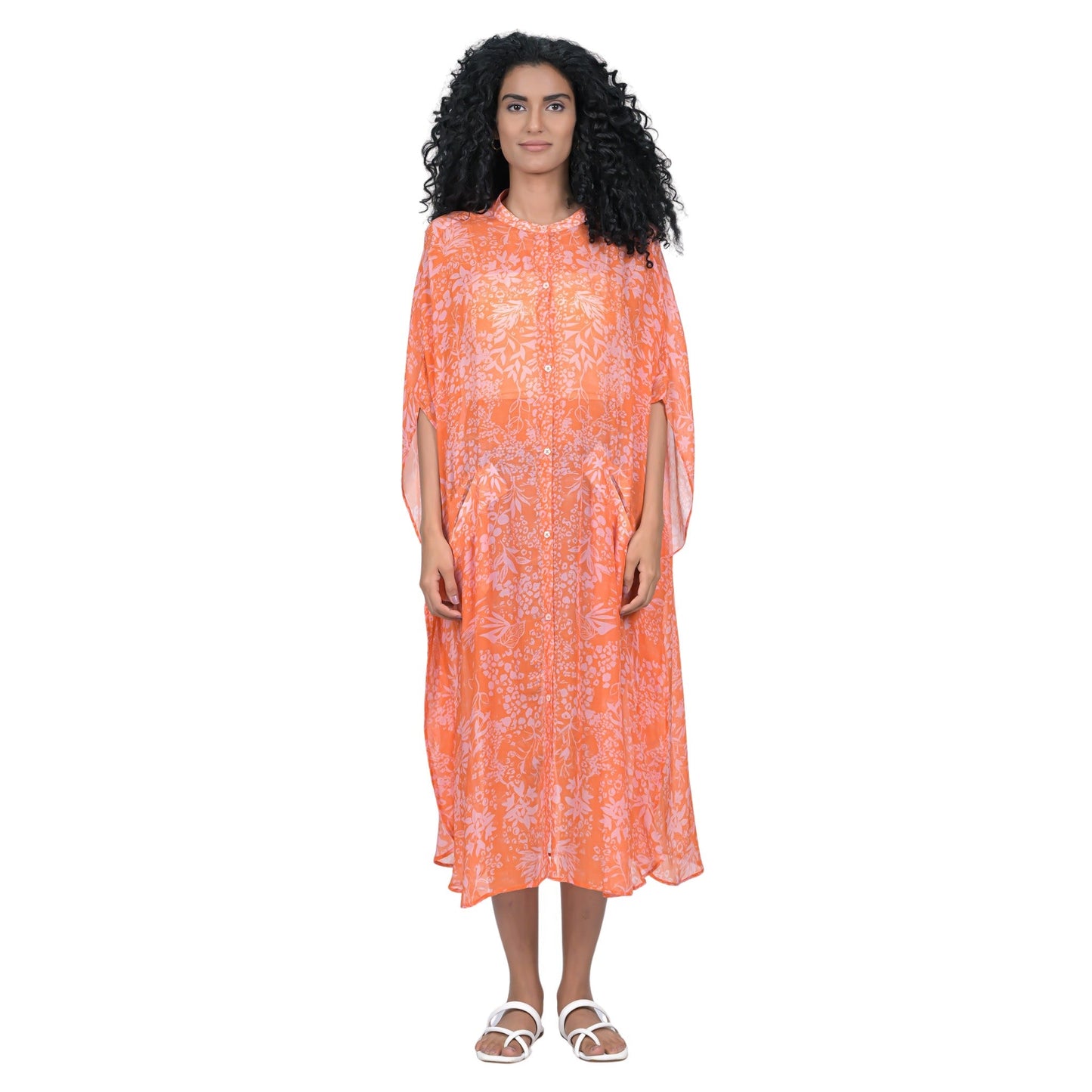Binary Leaflet Caftan - Coral