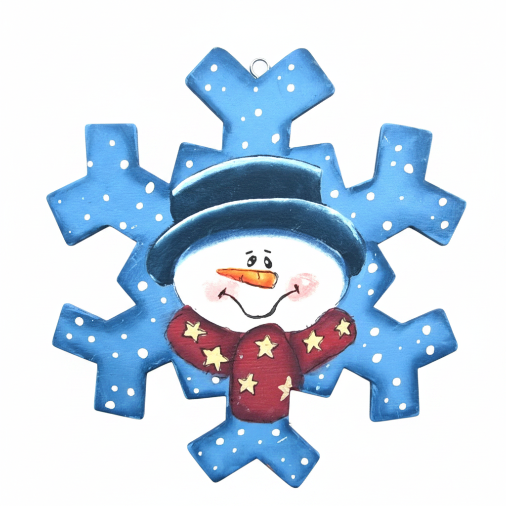 Painted Snowflake Snowman Ornament
