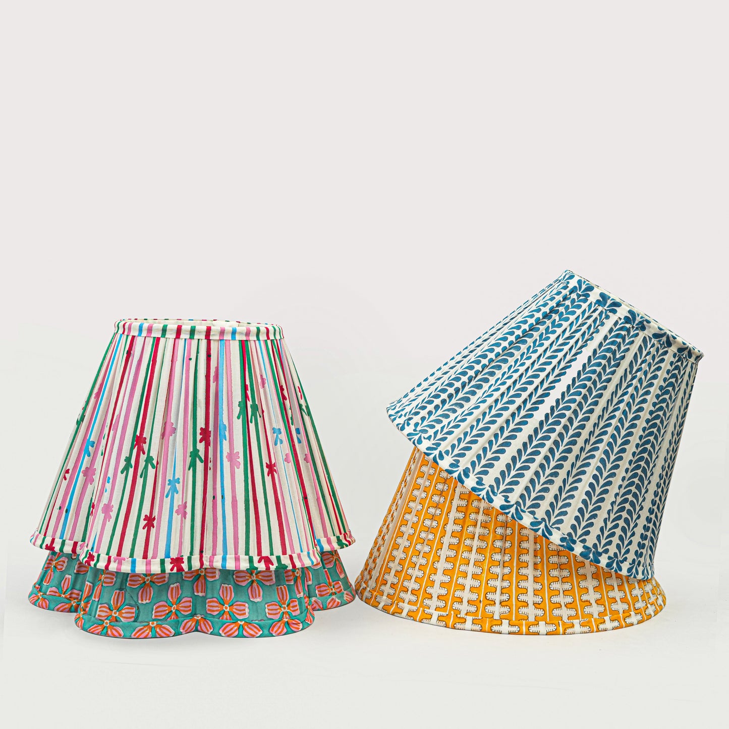 Scalloped Petals Handblocked Cotton Lampshade
