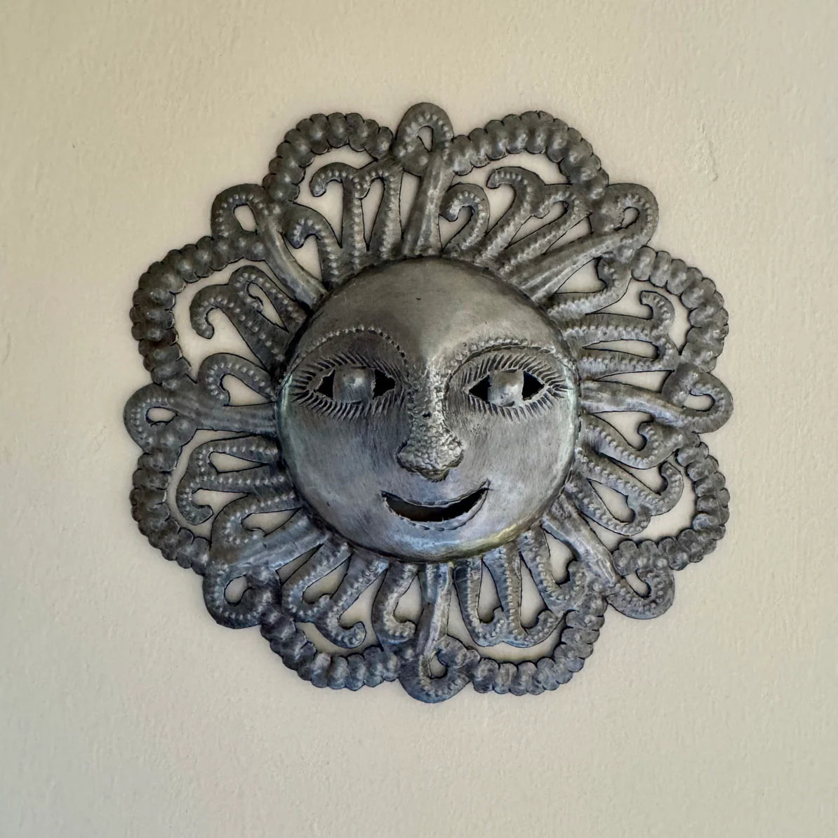 Decorative Ray of Sunshine, Mini Sunface, Metal Decor, 6"