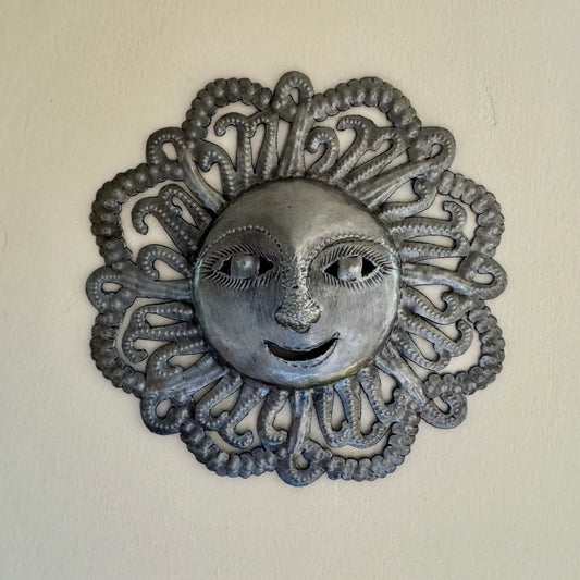 Decorative Ray of Sunshine, Mini Sunface, Metal Decor, 6"