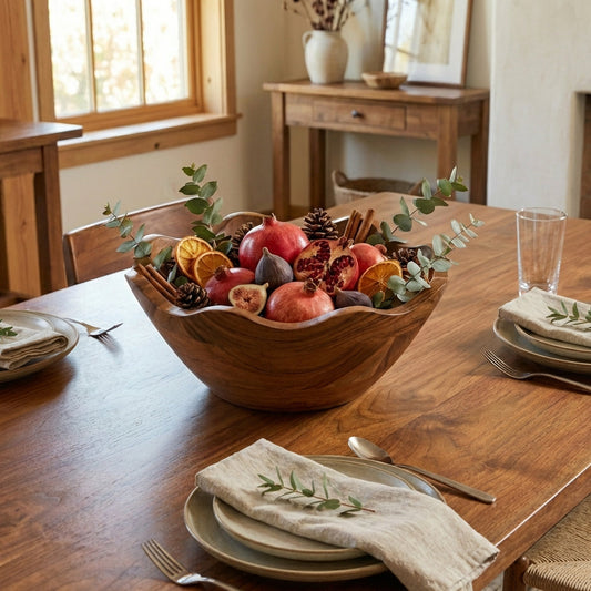 Acacia Wood Scallop Bowl, Natural Finish