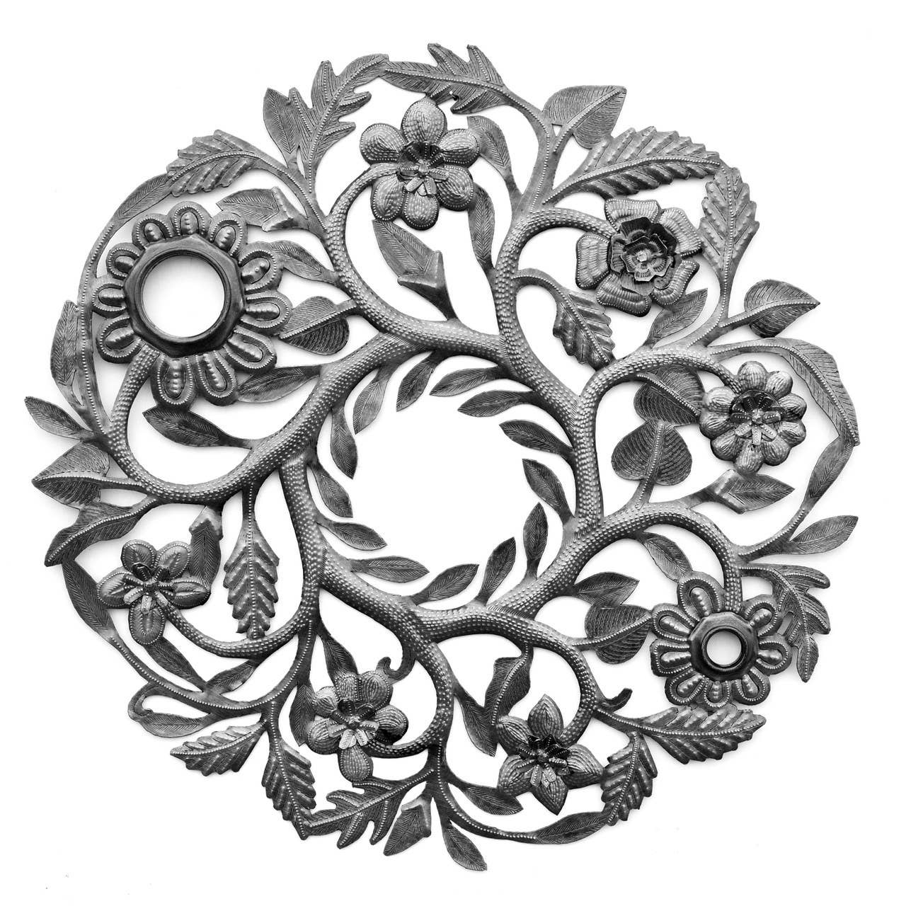 Haitian Handmade Metal Floral Wreath Wall Décor Steel Barrel