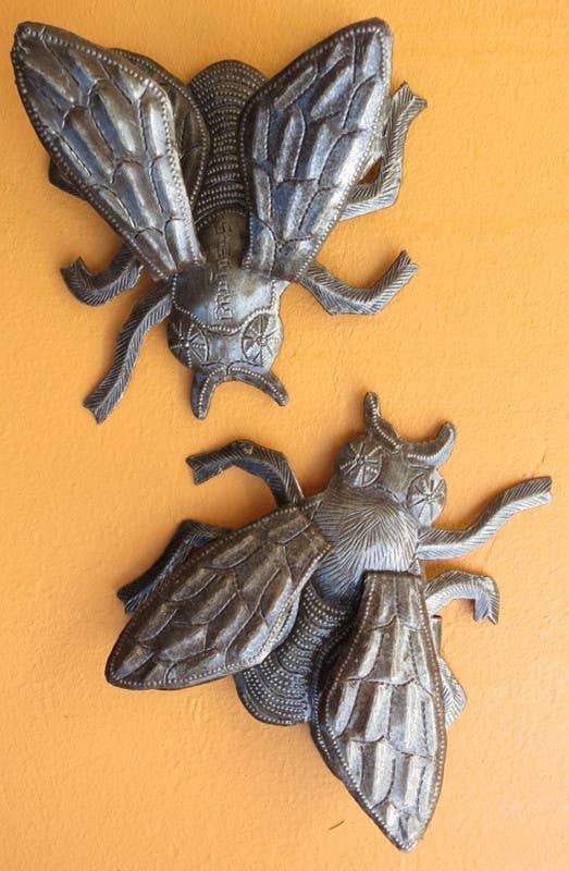 6" Metal Fly Garden Art Set of 2 Recycled Fair Trade Haiti