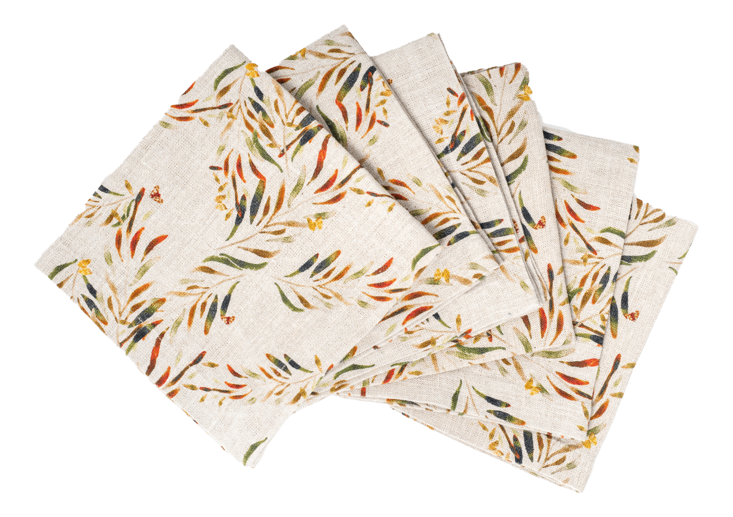 6 Organic Linen Napkins in Red Palm