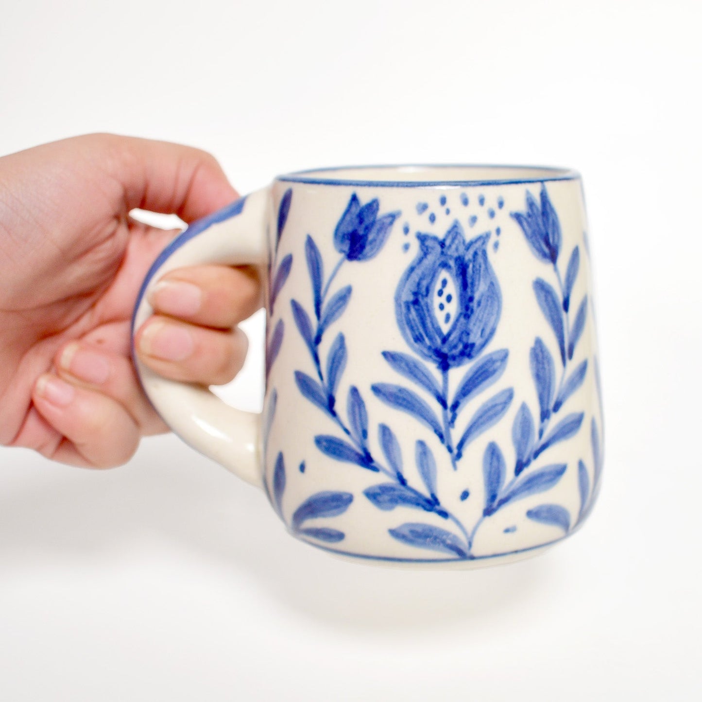 Casa Amarosa Blue Anaar Handpainted Stoneware Coffee Mug – 3.5x3 Inch