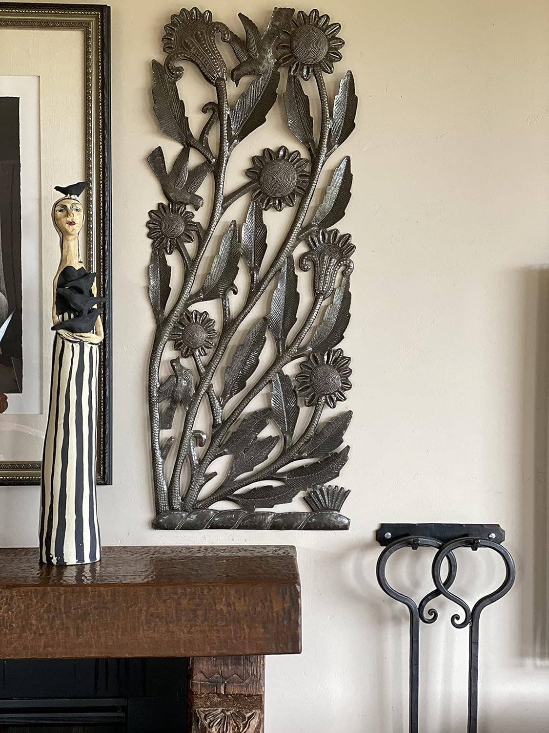 Birds & Garden Flowers Haitian Metal Wall Art 13.5" x 34"