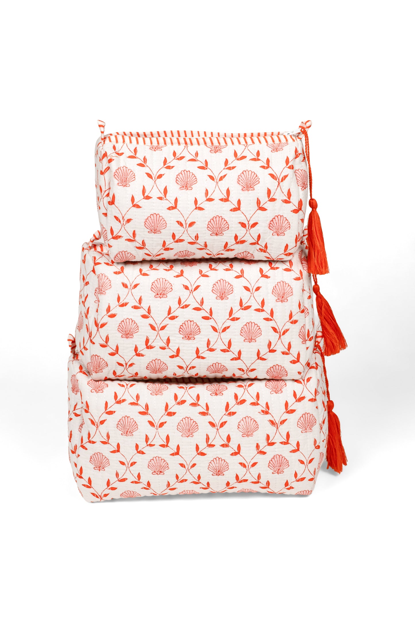 Seashell Blockprint Makeup Bag, Set of 3