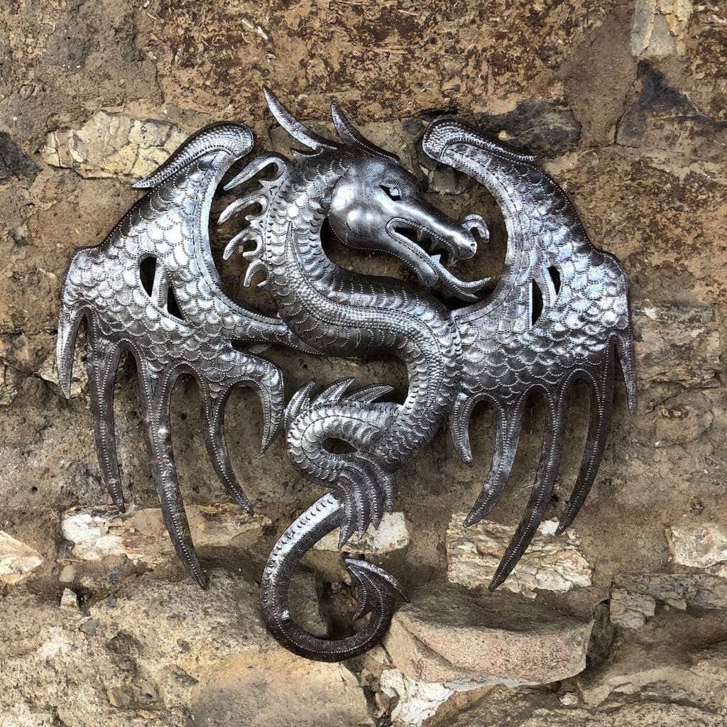Flaming Dragon – Handmade Haitian Metal Wall Art | Gothic